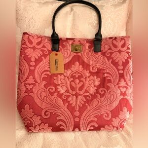 Elegant Red and Pink Velvety Damask Tote